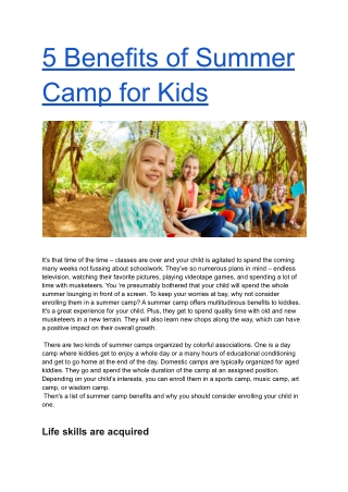 5 Benefits of Summer Camp for Kids