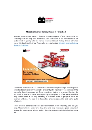 Microtek Inverter Battery Dealer in Faridabad