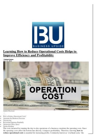 Learning How to Reduce Operational Costs Helps to Improve Efficiency and Profita