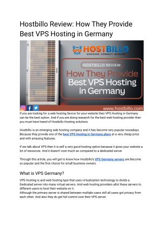 Hostbillo Review: They Provide Best VPS Hosting in Germany