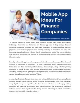 Mobile App Ideas For Finance Companies