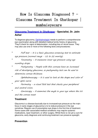 How Is Glaucoma Diagnosed ? - Glaucoma Treatment In Ghatkopar | mumbaieyecare