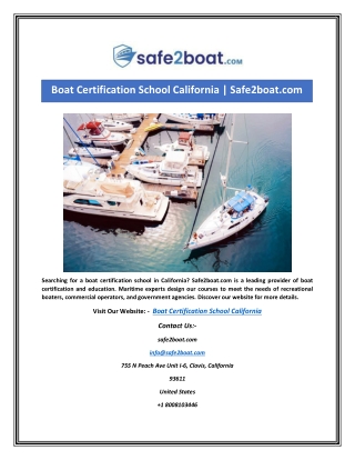Boat Certification School California | Safe2boat.com