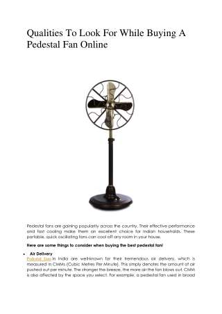 Qualities To Look For While Buying A Pedestal Fan Online