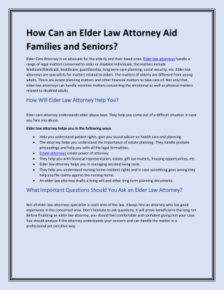 How Can an Elder Law Attorney Aid Families and Seniors