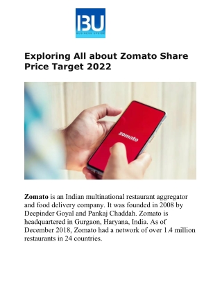 Exploring All about Zomato Share Price Target 2022