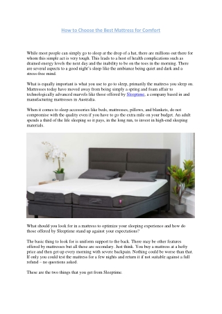 How to Choose the Best Mattress for Comfort