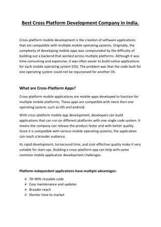 Best Cross Platform Development Company in India