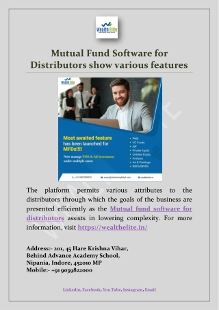 Mutual Fund Software for Distributors show various features