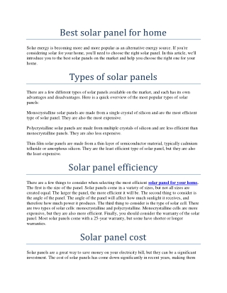 Best solar panel for home