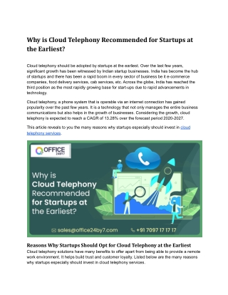 Why is Cloud Telephony Recommended for Startups at the Earliest