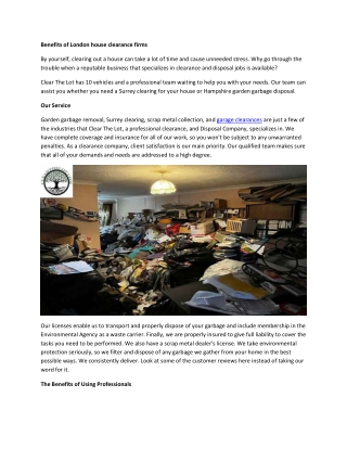 Benefits of London house clearance firms