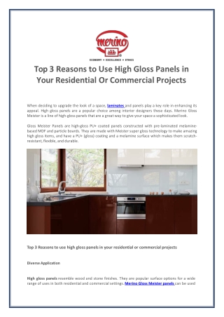 Top 3 Reasons to Use High Gloss Panels in Your Residential Or Commercial Projects