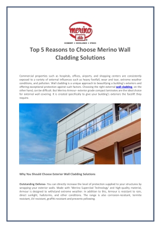 Top 5 Reasons to Choose Merino Wall Cladding Solutions