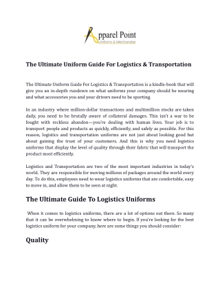 The Ultimate Uniform Guide For Logistics & Transportation