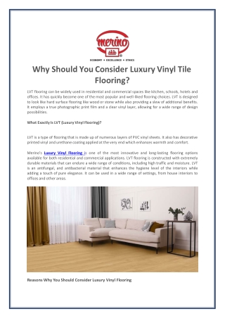 Why Should You Consider Luxury Vinyl Tile Flooring