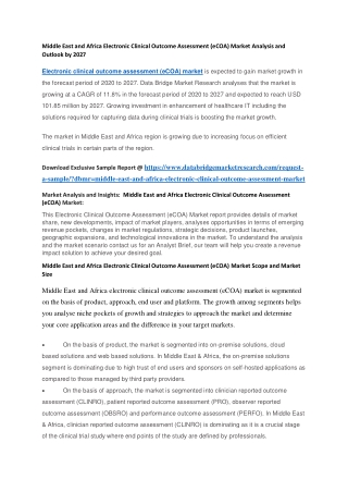 Middle East and Africa Electronic Clinical Outcome Assessment (eCOA) Market Analysis and Outlook by 2027