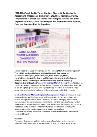 Saudi Arabia Tumor Markers Diagnostic Testing Market Research Report 2026
