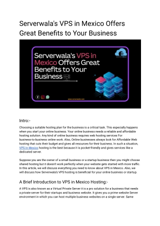 Serverwala's VPS in Mexico Offers Great Benefits to Your Business