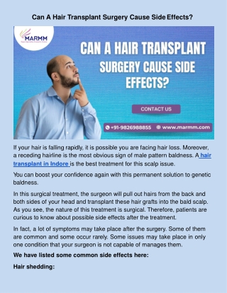 Can A Hair Transplant Surgery Cause Side Effects?