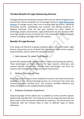 The Best Benefits Of Legal Outsourcing Services