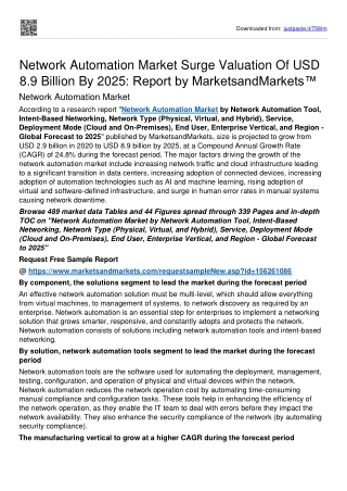 Network Automation Market Size Is Estimated To Rise To USD 8.9 billion By 2025