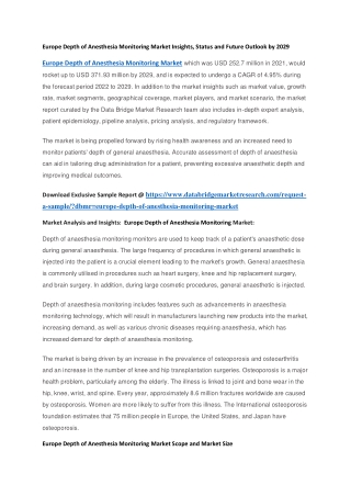 Europe Depth of Anesthesia Monitoring Market Insights, Status and Future Outlook by 2029