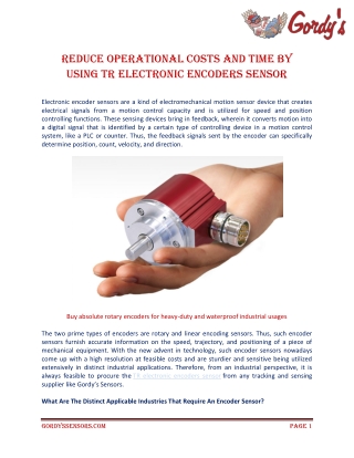 Reduce operational costs and time by using TR electronic encoders sensor