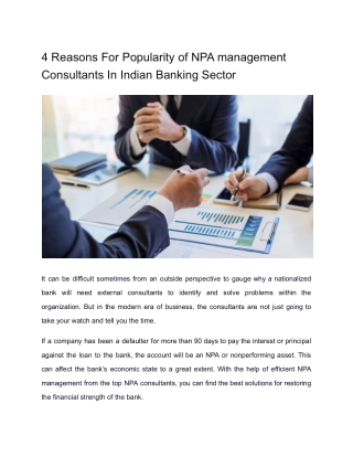 4 Reasons For Popularity of NPA management Consultants In Indian Banking Sector