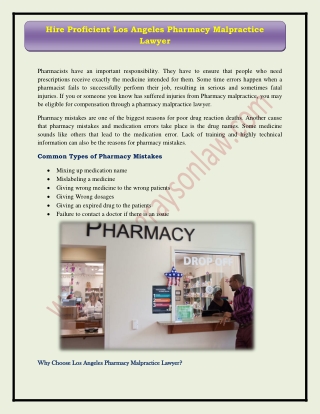 Hire Proficient Los Angeles Pharmacy Malpractice Lawyer