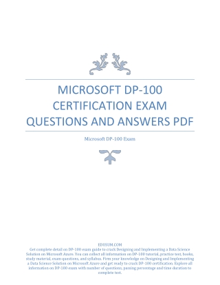 Microsoft DP-100 Certification Exam Questions and Answers PDF