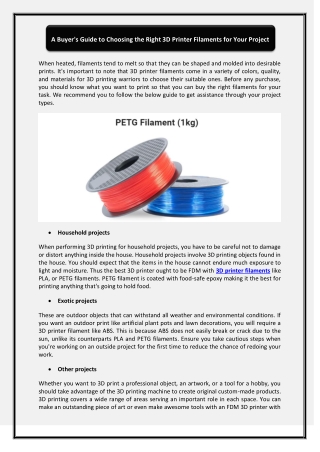 A Buyer's Guide to Choosing the Right 3D Printer Filaments for Your Project