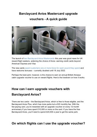 Barclaycard Avios Mastercard upgrade vouchers - A quick guide