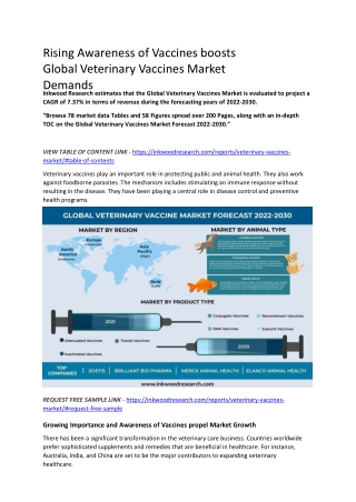 Rising Awareness of Vaccines boosts Global Veterinary Vaccines Market Demands