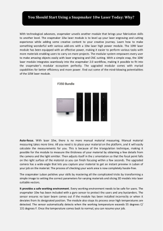 You Should Start Using a Snapmaker 10w Laser Today: Why?