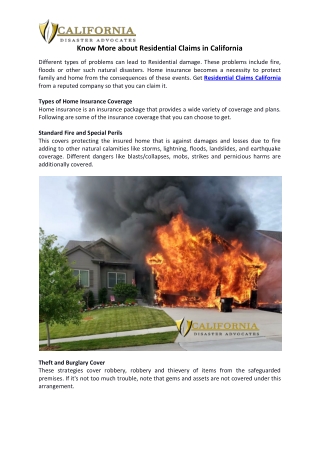 Know More about Residential Claims in California