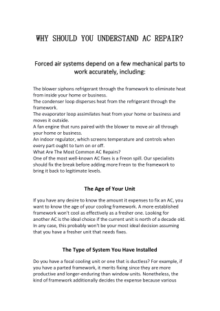 WHY SHOULD YOU UNDERSTAND AC REPAIR