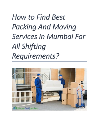 How to Find Best Packing And Moving Services in Mumbai For All Shifting ?