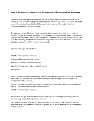 How Does A Course In Operations Management Offer Competitive Advantage