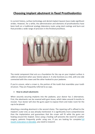 Choosing implant abutment in fixed Prosthodontics