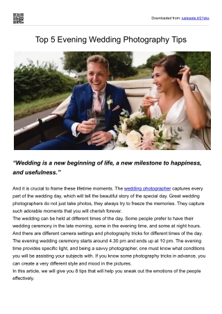 Evening Wedding Photography Tips