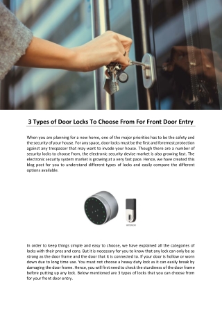 3 Types of Door Locks To Choose From For Front Door Entry