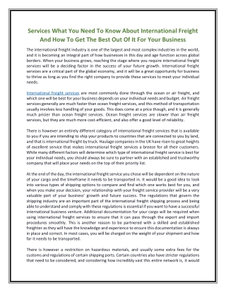 Services What You Need To Know About International Freight And How To Get The Best Out Of It For Your Business