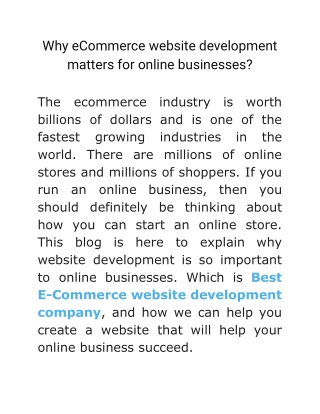 Why eCommerce website development matters for online businesses