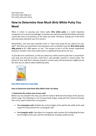 How to Determine How Much Birla White Putty You Need