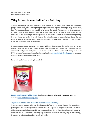 Why Primer is needed before Painting