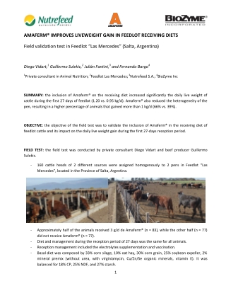 AMAFERM® IMPROVES LIVEWEIGHT GAIN IN FEEDLOT RECEIVING DIETS