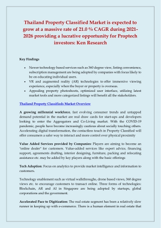 Thailand Property Classifieds Market 2021 by Types, Application, Technology