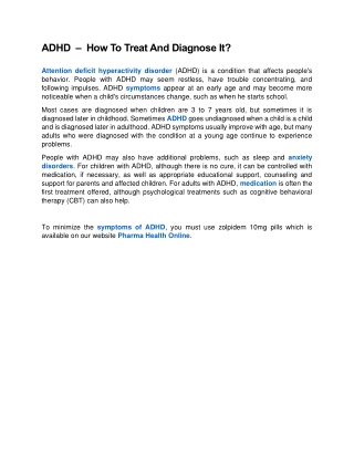 ADHD  –  How To Treat And Diagnose It