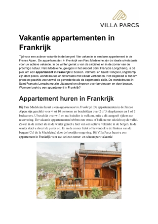 Vakantie appartementen in Frankrijk